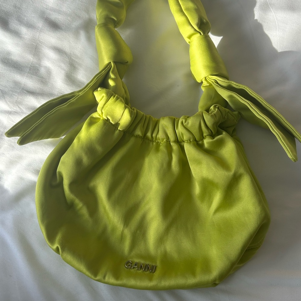 Ganni Chartreuse Satin Pouch Shoulder Bag